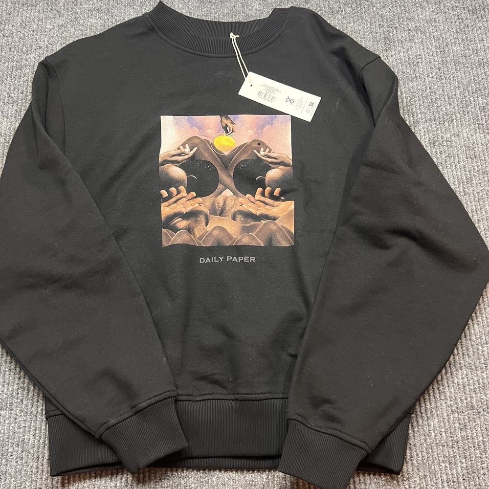 Daily Paper Mens Terry Sweatshirt Crew Neck Black Small Oversized Landscape New - Picture 4 of 10